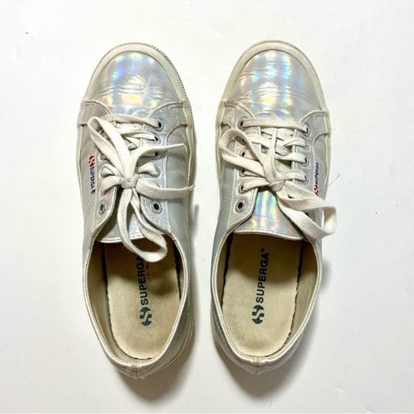 Superga White Iridescent Hologram Sneakers Trainers Size 9 Silver Metallic - Picture 9 of 16